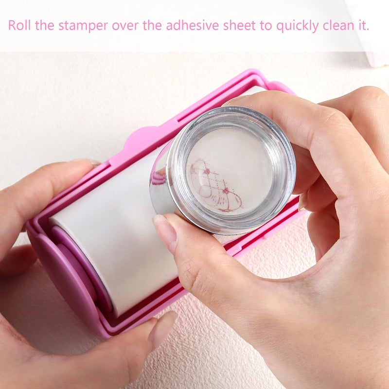 Furtherpretty Nail Stamper Sticky Cleaner Roll with Case, Adhesive Paper Stickers for Stamping Gel Polish Removal, Lint Roll Cleaning Sheets, Nail Stamper Accessories Manicure Salon Supplies (Pink) - Image 3